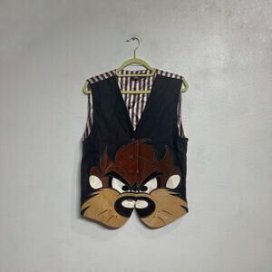 Looney Tunes Black Tasmanian Devil Character Graphic Vintage 90s Vest Sz L